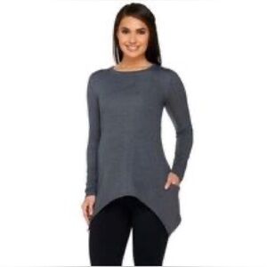 LOGO- by Lori Goldstein gray long sleeve asymmetric top- small